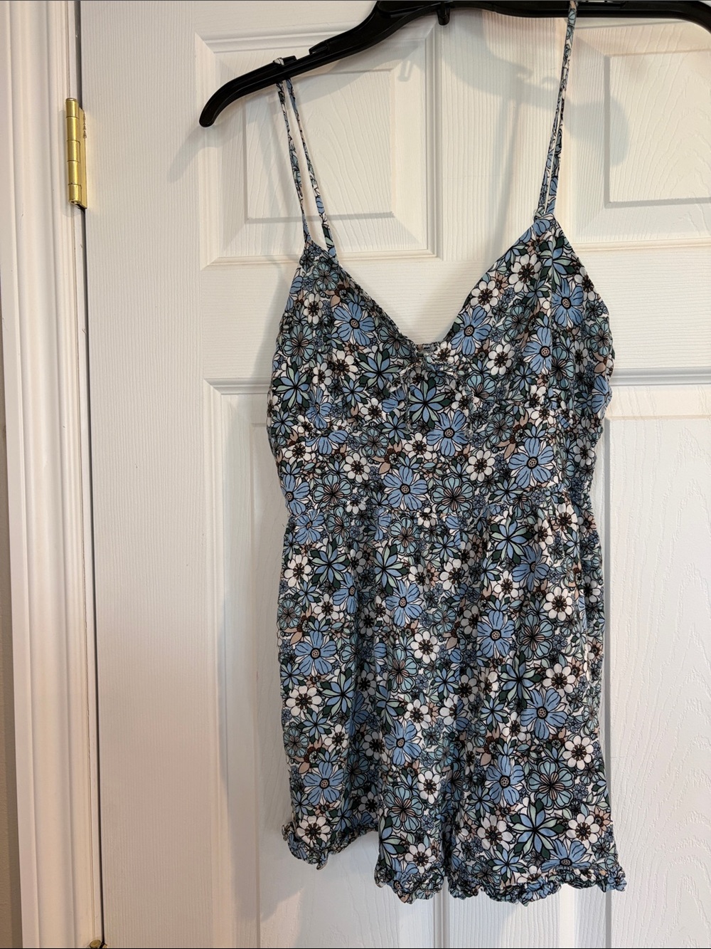 Justify Blue and White Floral Spaghetti-Strap Bodysuit